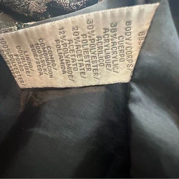 Theia Navy Rose Gold Floral Metallic Halter Sheath Cocktail Dress | 6 - Picture 8 of 13